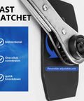 Close-up of Brake Caliper Compression Tool With Rotating Ratchet 4 In 1 Caliper Press and Wrench, showing fast ratchet mechanism.
