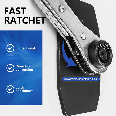 Close-up of Brake Caliper Compression Tool With Rotating Ratchet 4 In 1 Caliper Press and Wrench, showing fast ratchet mechanism.