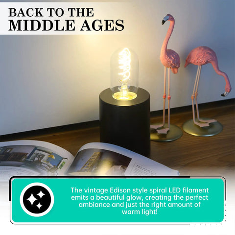 Vintage LED Edison Bulb With Ultra Thin Spiral Filament 2700K Cozy Warm White Glow on a modern table