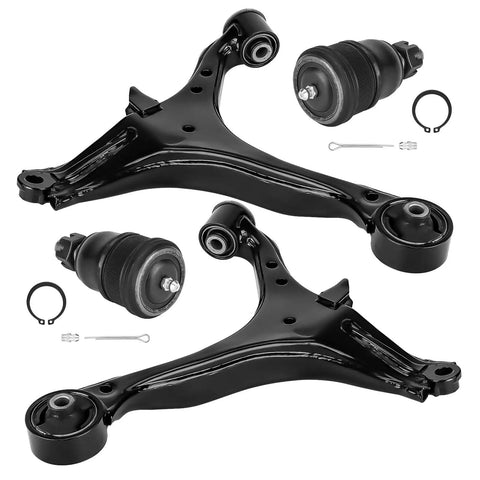 Front Lower Control Arm Suspension Kit For Honda Civic 2001 2002 2003 2004 2005 Not For SI Models With Ball Joints Sway Bar End Links Outer Tie Rod Ends 8 Piece Beefed Up Replacement, black steel arms
