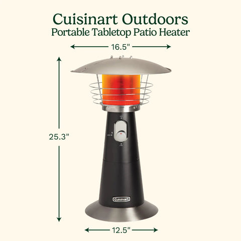 Portable Tabletop Propane Patio Heater With 11,000 BTU Power Adjustable Heat Safety Tilt Switch Burner Screen Guard Heats Up To 30 Sq Ft Black Outdoor Heater For Chill Nights