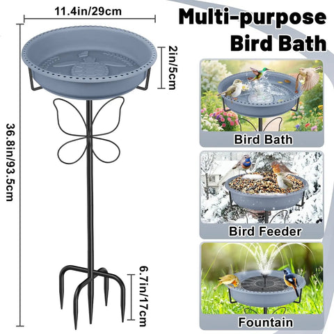 Outdoor Bird Bath That Doubles As A Feeder, Freestanding Garden Birdbath With Removable Bowl, 2 In 1 Design For Patios, Lawns, And Yards, Yard Ready, Durable 5 Prong Base, Easy To Clean, Grey