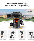 60 Inch Carbon Fiber Tripod For Cameras Ultralight Travel Buddy With 360 Degree Ball Head shown in multiple shooting modes