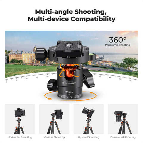 60 Inch Carbon Fiber Tripod For Cameras Ultralight Travel Buddy With 360 Degree Ball Head shown in multiple shooting modes