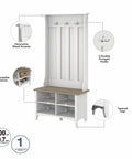 Diagram of Salinas Hall Tree With Shoe Storage Bench In Shiplap Gray And Pure White Workhorse All In One Entryway Organizer With Seating And Hooks.