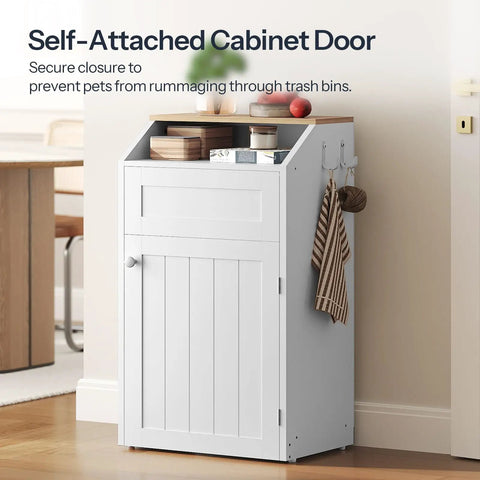 Hidden 10 Gallon Trash Cabinet With Flip Door Freestanding Wood Recycling Bin For Kitchen And Living Room White Finish
