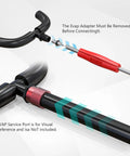 EVAP service port adapter kit with valve removal tool for automotive smoke leak testers; black hose and red handle