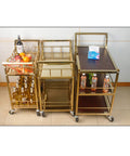 Rustic Industrial Bar Cart Rolling Serving Trolley With Three Tier Storage And Built In Wine Rack Smooth Glide Heavy Duty Wheels