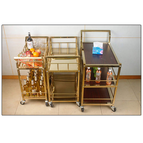 Rustic Industrial Bar Cart Rolling Serving Trolley With Three Tier Storage And Built In Wine Rack Smooth Glide Heavy Duty Wheels