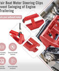 Close-up of a red 4 Inch Steer Stop Outboard Hydraulic Steering Lock for Outboard Motor Trailering and Transport