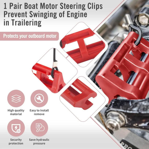 Close-up of a red 4 Inch Steer Stop Outboard Hydraulic Steering Lock for Outboard Motor Trailering and Transport