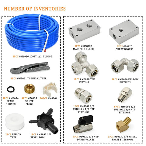 Master Kit For RapidAir Maxline One Half Inch Air Compressor Line System With 100 Feet Tubing And Full Fitting Set Easy High Flow