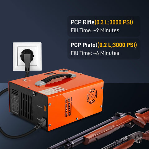 4500 PSI PCP Air Compressor For Airguns And Paintball Tanks With Fast Fill And Auto Shut Off Dual Power 12V DC Or 120V AC