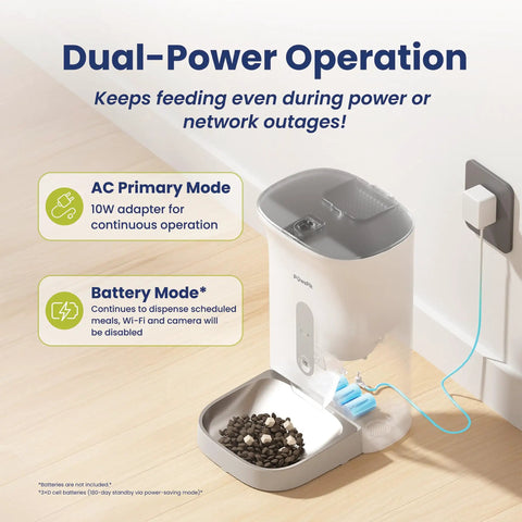 Super Slick Automatic Smart Pet Feeder With Crisp 2K Hd Camera And Nifty Smartphone App And 19 Cup Dry Kibble Dispenser For Cats And Dogs Keeping Them Fed On Autopilot With Voice Messages And Stress Free Scheduling with dual-power operation modes.