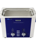 Front view of Digital Frequency Adjustable Ultrasonic Cleaner With Sweep And Degas Functions For Precision Cleaning Of Small Parts And Lab Equipment Pro Grade Jewelry Watches Electronics And Precision Instruments In Labs And Workshops with blue panel and control dials.