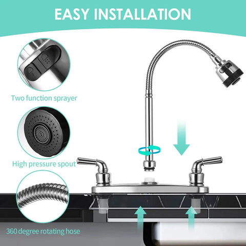 Kickass Tool Free Rv Kitchen Faucet Featuring Flexible Spout And Lightweight Abs Construction Built For Campers Motorhomes And Travel Trailers showing two function sprayer and high pressure spout.