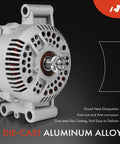 Close-up of 12V 95A High-Output Car Alternator For Ford F150 without pulley, showcasing die-cast aluminum alloy body.