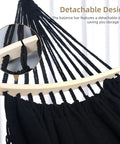 Ultra Sturdy Double Hammock With 550 Pound Capacity, 320GSM Canvas, featuring detachable wooden balance bar, black tassels.