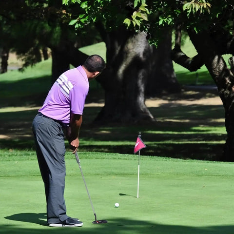 Golfer using 35 Inch Right Handed Golf Putter For Men With Rubber Grip Blade Design on green