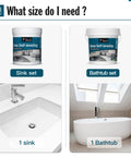 Epoxy self-leveling kits for sink and bathtub with image showing size options for 2K Epoxy Bath Tub Paint And Sink Refinishing Kit With Twenty Times Thicker Formula, High Gloss White Finish, Durable And Easy To Apply, For Bathroom, Kitchen, Countertops And Sink Restoration.