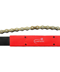 Chain Whip For Bike Cassette Removal Tool with red grip and metal chain for sprocket and lockring removal, pro grade