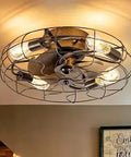 21 Inch Low Profile Caged Ceiling Fan With Lights Remote Control Enclosed Industrial Bronze Flush Mount Indoor Ceiling Fan Reversible Motor Bulbs Included Small Modern Cage Light Fixture
