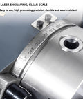 Close-up of the laser engraved scale on the 6 Inch 3 Jaw Chuck Milling Machine Indexing Head with clear markings.