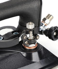 Close-up of Heavy Duty Industrial Steam Iron With Automatic Full Press Boiler showing steam release valve and rugged base.