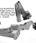 Clip Top Soft-Close Cabinet Hinges With Blumotion 110 Degree Self-Closing For Face Frame Inset Cabinets Includes Mounting Plates And Screws