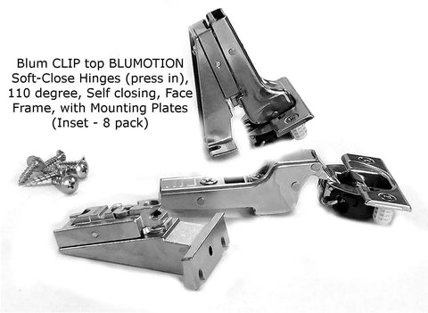Clip Top Soft-Close Cabinet Hinges With Blumotion 110 Degree Self-Closing For Face Frame Inset Cabinets Includes Mounting Plates And Screws