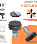 24 Pack M6 Thread Adjustable Furniture Levelers With Self Adhesive Felt Pads 1 Inch Leveling Feet And Floor Protectors Features