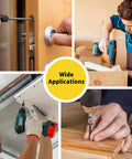 People using tools for various DIY tasks, illustrating the usage of 300 Piece Drywall And Wood Screws Assortment Kit With Flat Head Coarse Thread Phillips Drive Black Finish DIY Friendly Eight Sizes From Two Inch To One Half Inch
