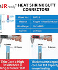 Comparison image of 0.2mm and 0.4mm heat shrink butt connectors showing specifications and thickness differences