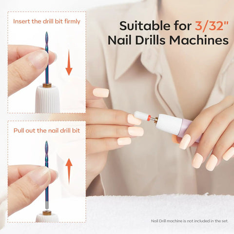 Inserting and removing drill bits from 24 Piece Nail Drill Bit Set for Acrylic Gel Nails Pro Grade Kit With Ceramic And Diamond Carbide Bits