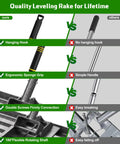 Heavy Duty Lawn Leveling Rake With 30x10 Plate And 6 Ft 2 In Adjustable Stainless Steel Handle features compared