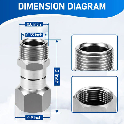 360 Degree Swivel Pressure Washer Fittings M22 14mm Thread 5000 PSI Universal Connectors For Hassle Free Hose Maneuvering And No Kinks Two Pack Ideal For Home And Professional Cleaning Tasks, dimension diagram showing 2-inch fitting