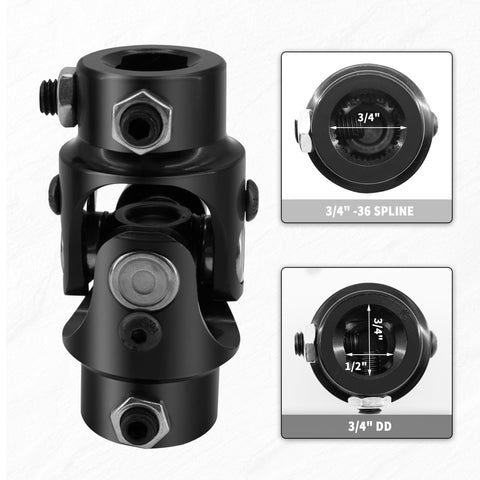 3/4 Inch 36 Spline To 3/4 Inch DD Universal U Joint Steering Shaft Black 83mm Length High Strength 40Cr Alloy Steel