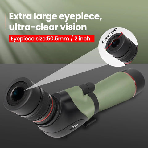 Close-up of eyepiece on 20-60x80 Dual Focus Spotting Scope With Tripod Carrying Bag And Smartphone Adapter BAK4 Angled Waterproof Outdoor Telescope for Target Shooting Hunting Bird Watching Wildlife Scenery.