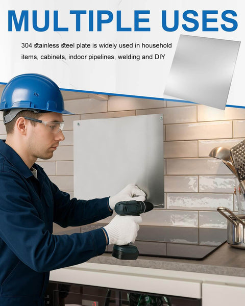 Person installing Stainless Steel Sheet 12 Inch Square One Sixteenth Inch Thick 304 Stainless Steel Brushed Silver Plate For DIY Projects Auto Repair Kitchen Laser Cut Ready Easy Bend Corrosion Resistant Rocaris on wall