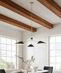 Three Light Pendant With Fourteen Inch Arm In Satin Brass Finish Metal Shades For Dining Room