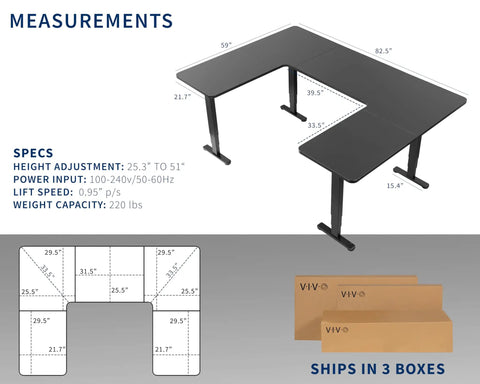 Rock Solid U Shaped Standing Desk Converters 83 By 60 Inches Black Sit Stand Converter specifications and measurements diagram.