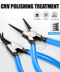 Shop Ready Pro Grade 8 Piece Precision Snap Ring Pliers Set with CR-V steel and blue handles for auto and industrial repairs.