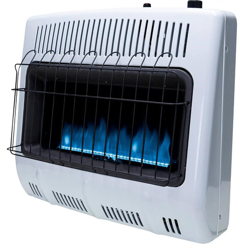30,000 BTU Vent Free Blue Flame Propane Heater With Battery Ignition, No Electricity Needed, Adjustable Thermostat in use