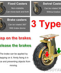 Heavy Duty Swivel Caster Wheels Set Of Four With Ten Inch Silent Pneumatic Rubber Tires And Steel Brake Plates for various caster types.