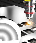 Pro Grade Stainless Steel Shim Stock Set 60 Piece Assortment With 10 Thicknesses From 0.0007 To 0.01 Inch 1 Inch Wide 6 Inch Long shown in use with laser cutting.