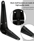Close-up of Ten Pack Beefy Black Shelf Brackets 4 by 3 Inch Metal Floating Shelf Brackets, showing high-quality black metal finish