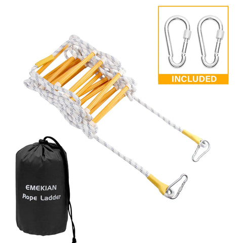 Emergency Fire Escape Rope Ladder 32 Feet Flame Resistant Extension Rope With 2 Hooks Reusable Portable Window Escape Ladder for 3 to 7 Story Homes with carrying bag and metal hooks