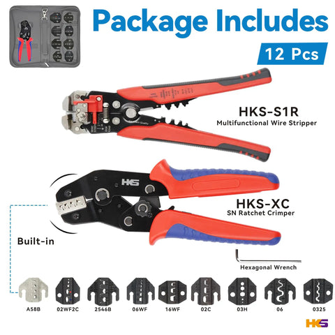 Package includes Ratcheting Crimping Tool Set 12 Piece With Wire Stripper And Changeable Jaws For Dupont JST MOLEX.
