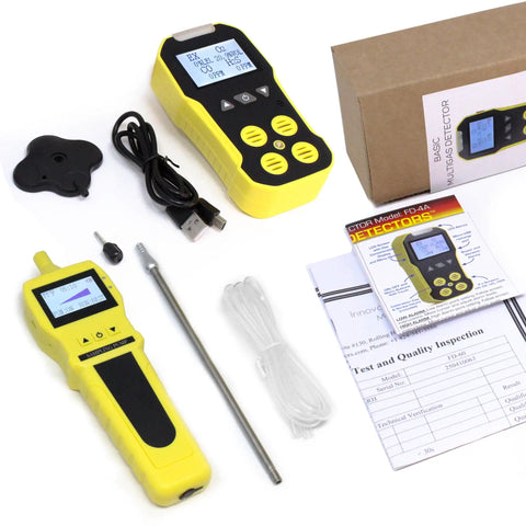 4 Gas Monitor With Pump For Confined Spaces, O2 CO H2S LEL Sensors, USB Rechargeable, NIST Calibration Certificate, USA QA Tested