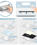 Electric Automatic A4 Die Cutting And Embossing Machine With Complete Accessory Kit showing setup for embossing and cutting projects.